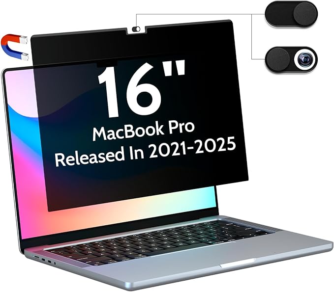 Magnetic Privacy Screen for MacBook Pro 16 Inch (2021-2026, M1, M2, M3, M4, M5), 16inch Removable Matte Anti Blue Light Glare Private Filter Protector for Mac Pro 16.2" Laptop