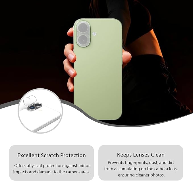 Camera Lens Cover Compatible for iPhone 16/16 Plus/17,Camera Lens Protector to Protect Privacy and Security,Strong Adhesive -2 Pack-Clear