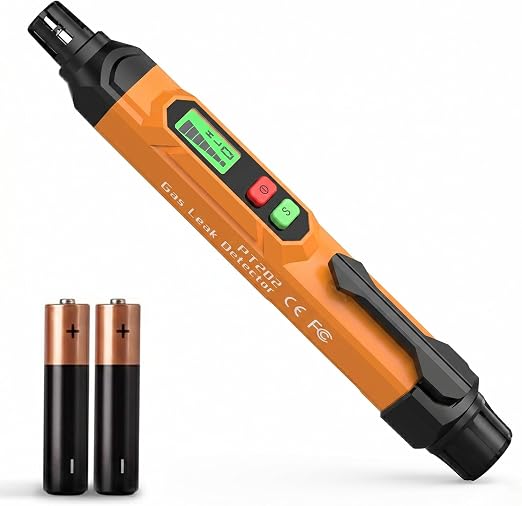 PT202 Natural Gas Leak Detector with Audible & Visual Alarm, Portable Gas Detector for Home to Locate Combustible Sources for Methane, Propane(Includes Battery x2, Orange)