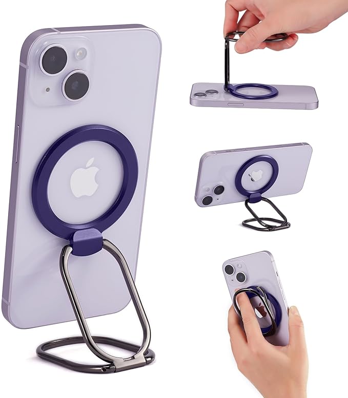 Magnetic Phone Ring Holder Stand for Mag Safe Finger Grip Adjustable Phone Ring Kickstand Mag Safe Accessories for iPhone 16/15/14/13/12 Series Removable for Wireless Charging