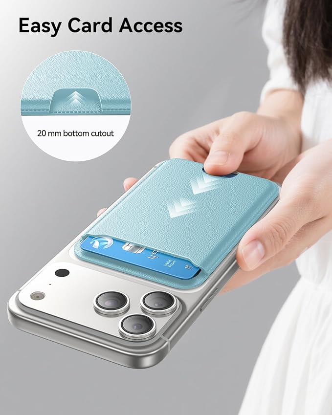 for MagSafe Wallet, 3 Cards Holder, Slim Magnetic Phone Wallet for iPhone 17/16/15/14/13/12 Pro Max Plus Air Series,RFID Blocking Vegan Leather,SkyBlue