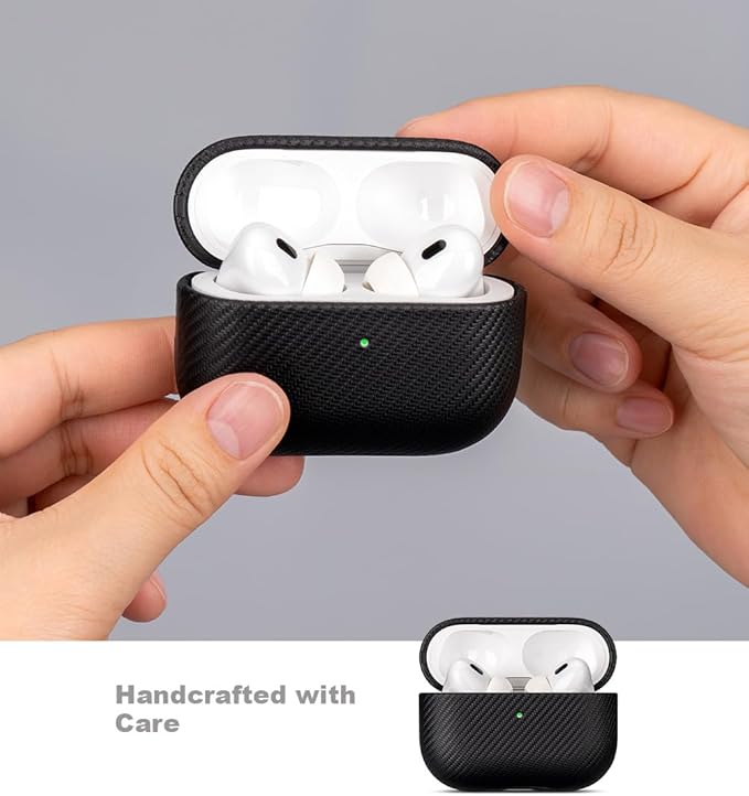 LOPIE Case for AirPods Pro 2nd Generation - Handmade AirPods Pro 2 Case Cover - Made of Vegan Leather - Carbon Fiber Style - Drop Protection Hard Shell Cover Compatible with Wireless Charging - Black