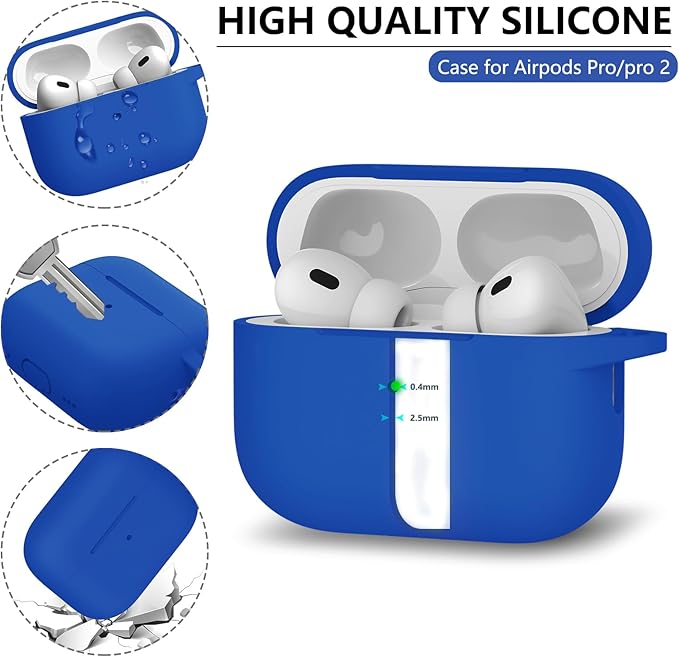 Ljusmicker for AirPods Pro Case Cover with Cleaner Kit,Soft Silicone Protective Cover for Apple AirPods Pro 2nd/1st Generation Cases for Women Men,AirPod Pro 2 Case Accessories with Keychain-Blue