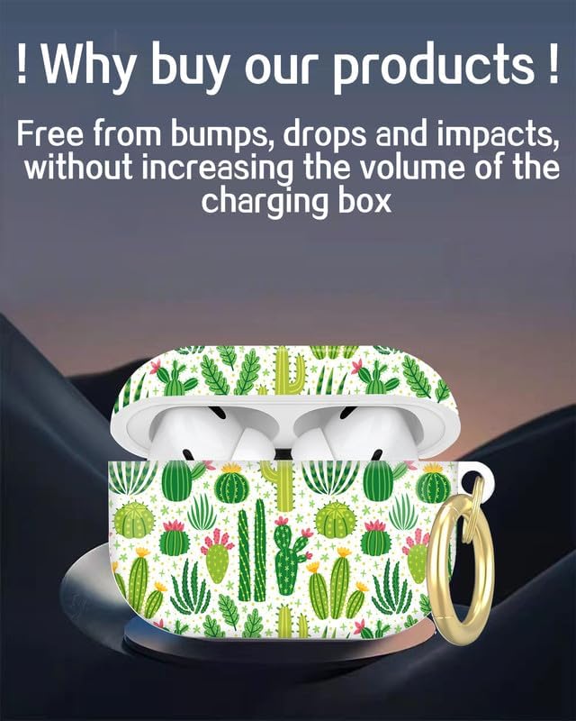 Compatible with AirPod Pro 2nd/1st Generation Case Cover with Key Chain,Full Protective Shockproof Wireless Headphone Case for Airpod Pro 2023/2022/2019(Cute Cactus)