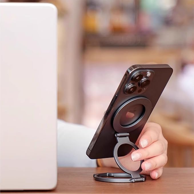 Magnetic Phone Ring Holder, Foldable 2 in 1 Ring and Kickstand Adjustable Phone Stand for Desk, Portable Cellphone Grip for iPhone 16/15/14/13/12 Series and Other Phones
