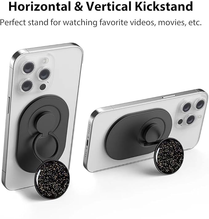 Magnetic Phone Grip for MagSafe, Phone Ring Holder Finger Kickstand Wireless Charging Compatible, Magnet Phone Rings Gripper Stand for iPhone Mag-Safe Accessories - Sky Sparkle Black