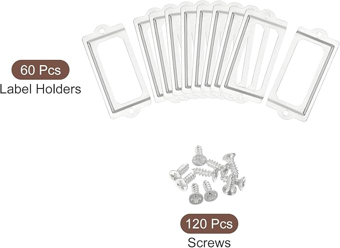 uxcell Metal Label Holders, 70x33mm 60pcs File Name Card Tag Label Holder Frame for Office Library Drawer Cabinet Shelves, Silver Tone