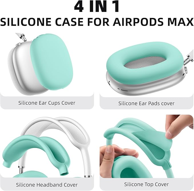 Lerobo Case Cover for AirPods Max Headphones, Soft Silicone Earcup/Anti-Scratch Earpad Case Cover/Headband Cover, Accessories Protective Cover for Apple AirPods Max2024/2020（Turquoise）