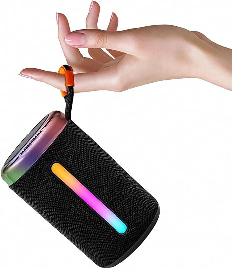 Portable Bluetooth Speaker with Vivid RGB LED Light Show, Textured Fabric Compact Wireless Speaker, Rich Bass, Outdoor/Indoor/Party, Perfect for Gift (Black)