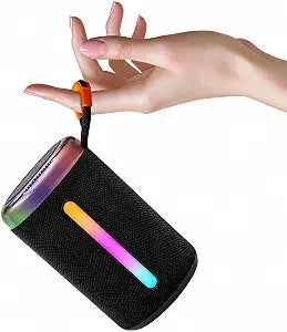 Portable Bluetooth Speaker with Vivid RGB LED Light Show, Textured Fabric Compact Wireless Speaker, Rich Bass, Outdoor/Indoor/Party, Perfect for Gift (Black)