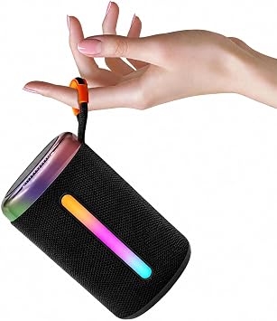 Portable Bluetooth Speaker with Vivid RGB LED Light Show, Textured Fabric Compact Wireless Speaker, Rich Bass, Outdoor/Indoor/Party, Perfect for Gift (Black)