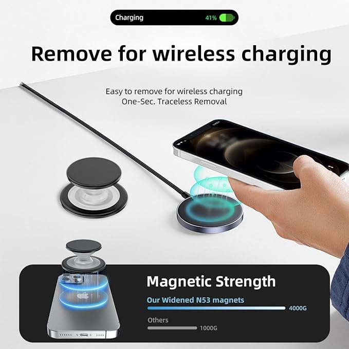 for Magsafe Phone Grip, Magnetic Phone Grip Holder, Magnetic Collapsible Expandible Mobile Phone Grips Stand Holder for iPhone 17 16 15 14 13 12 Series, Transparent White