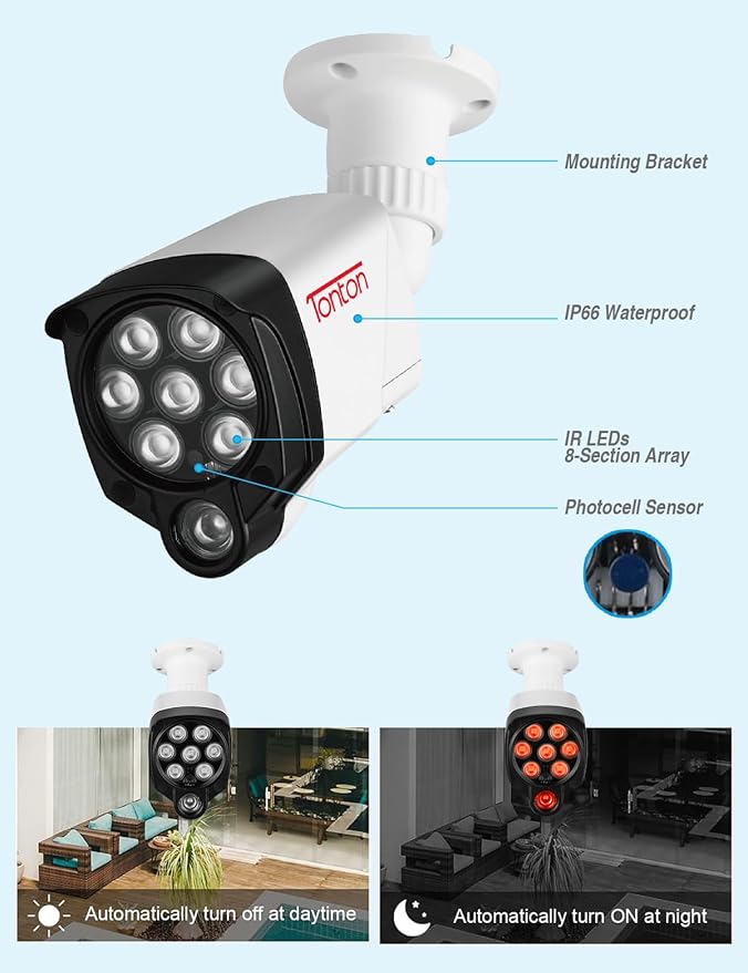 Tonton 2Pack LED IR Illuminator Wide Angle 8-LEDs 90 Degree 100Ft IR Infrared Flood Light, Compatible for CCTV Security Cameras,IP Camera,Bullet Camera,Dome Camera(White)