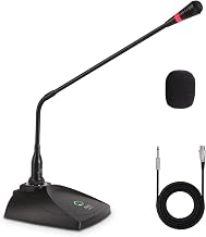 Desktop Gooseneck Wired Microphone System - Table Mounted Corded Voice Condenser Mic with Pop Filter - XLR to 1/4'' Sound Cord - for Karaoke, Conference, Studio Audio Recording - Pyle PDMIKC5 Black - Image 1