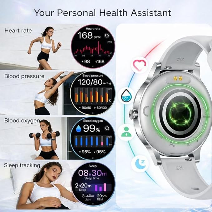 Efolen Smart Watches for Women Answer/Make Call,1.27" HD Fitness Tracker for Android iPhone,Heart Rate SpO2 Sleep Monitor,IP68 Waterproof Digital Watch,100+ Sports Activity Trakcer Silver