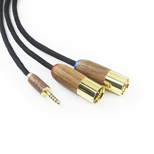 NewFantasia 4.4mm Balanced Male to 2 XLR Male Audio Adapter Cable 6N OCC Copper Silver Plated Cord Walnut Wood Shell 4.4mm to 2 XLR Balanced Cable 1m/3.3ft/39inches