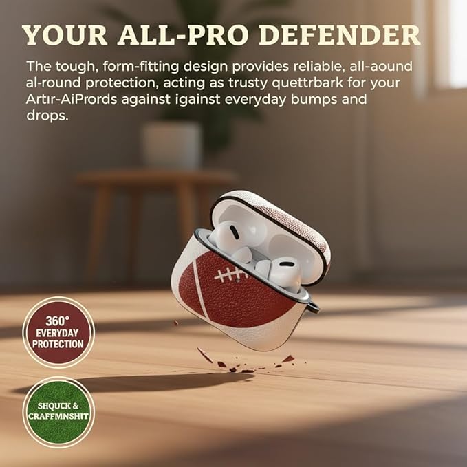 for Airpods 4 Case Cover,Leather Sport Ball Design - Full Protective Hard Case with Keychain, Front LED Visible Skin Accessory for Men Women,Rugby-Model A3058/A3059,Rugby
