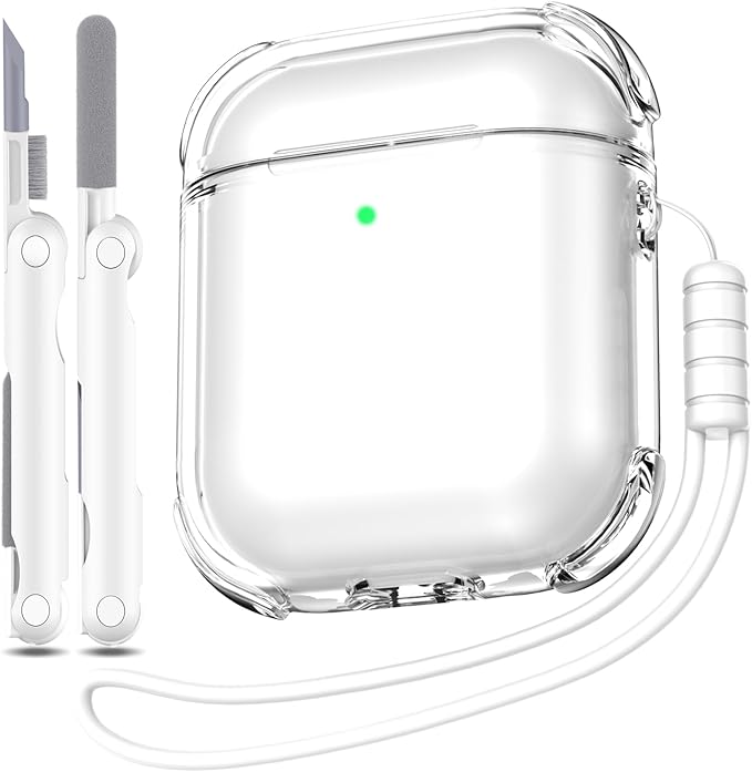 for Airpods 2nd Generation Case Cover, Clear Soft TPU Transparent Four Corner Military Grade Shockproof Protective Case with Cleaning Kit for Airpods 2 Gen Charging case 2019, Clear White