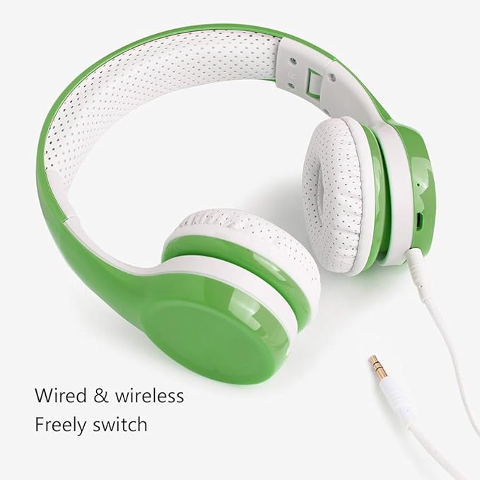 Toddler Headphones Wireless, Bluetooth Kid Headphones for Boys Girls,5 Button Easy use with Sharing Port, Built in Mic for Laptop Phones Computer (bs690 Green)