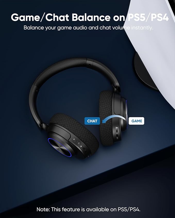 INGA Wireless Gaming Headset for PS5, PS4, PC, Mac, Switch, Game/Chat Balance for PS5/4, 2.4GHz/Bluetooth 5.2, ENC Noise-Cancelling Mic, 7.1 Surround Sound, 3.5mm Wired for Xbox Controller (Blue LED)