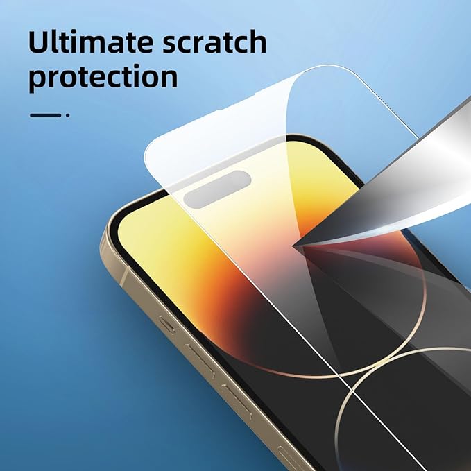 NEW'C 3x for iPhone 14 Pro Screen Protector (6.1 inches)+ 3x Camera Lens Protector, Sensor Protection + Dust Plug - Case Friendly Tempered Glass Film, Ultra Resistant
