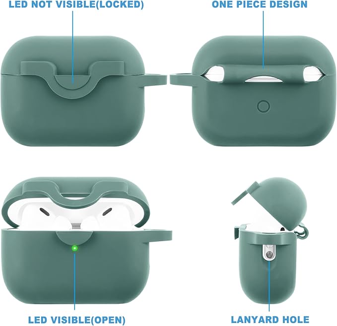 Secure Lock Case for Airpods Pro 2 Case with Cute Bling Keychain, Silicone Protective Case Cover for Airpods Pro 2nd Generation Case Women Girls - Pine Green