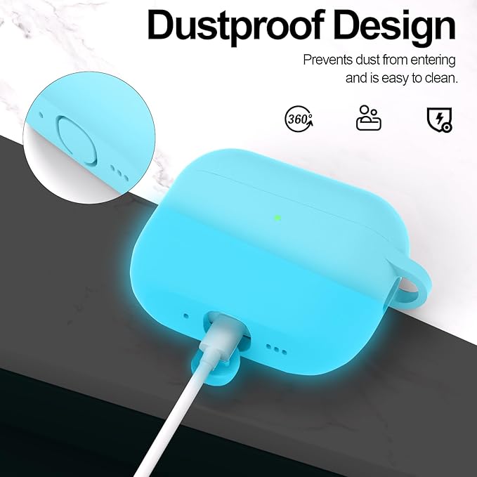 ATUAT for AirPods Pro 3 Case Cover with Cleaner, Protective Soft Silicone Skin with Keychain for Women Men for Apple AirPods Pro 3rd Generation Case(2025), Front LED Visible, Fluorescent Blue