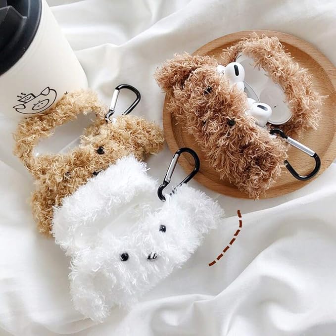 SGVAHY Furry Case for AirPods Pro 3rd Generation Funny Cute 3D Cartoon Plush Design Soft Warm Fluffy AirPod Pro 3 Cover with Keychain Kawaii Anti-Fall Protective Case Women Girls(Teddy White)