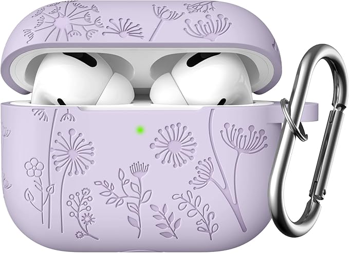 Lerobo Compatible with Apple Airpod Pro 2 Case, Flower Engraved Soft Silicone Skin Cover, Full Protective Cover for AirPod Pro Case USB C for Girls Cute, Front LED Visible, Lavender