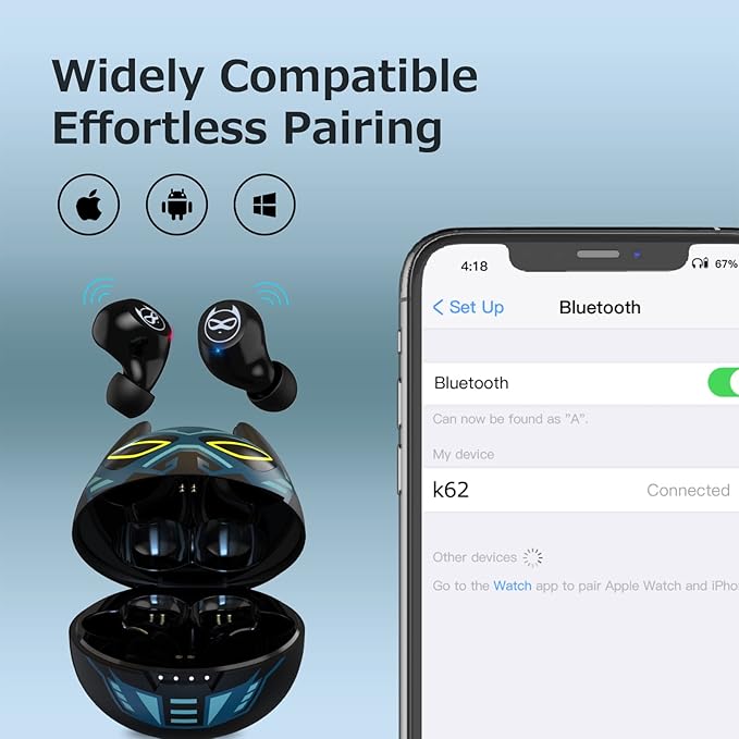 Wireless Earbuds for Kids, Cute Bluetooth 5.1 Earbuds with Dual Microphones and Charging Case, 36H Playtime IPX5 Waterproof Gaming Mode Hi-Fi Stereo in-Ear Earphones Headset for Sport Workout.