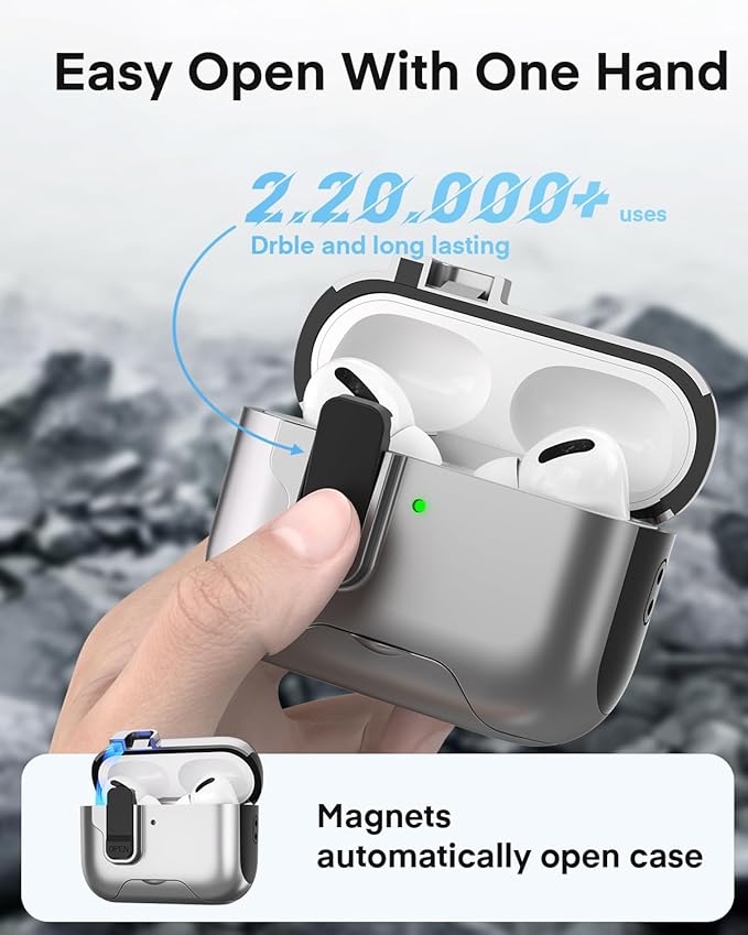 Maxjoy for AirPods Pro 3 Protective Case with Cleaning Kit, Military Hard Case with Lock Shock-Absorbing, Grey