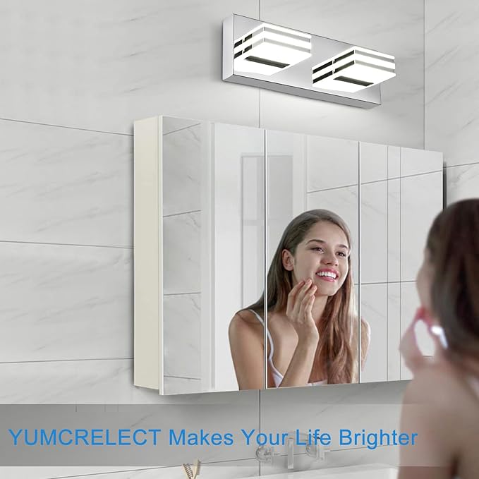 LED Vanity Light Bar 2 light Bathroom Mirror Light Fixtures Modern 12W Bath Lamps Over Mirror 14 Inch Bathroom Wall Lighting Fixtures Chrome Restroom Lights Fixtures over Sink Acrylic Vanity Sconces