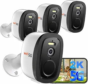2.4G/5G WiFi Security Cameras Wireless Outdoor 4Pack, 2K QHD Video