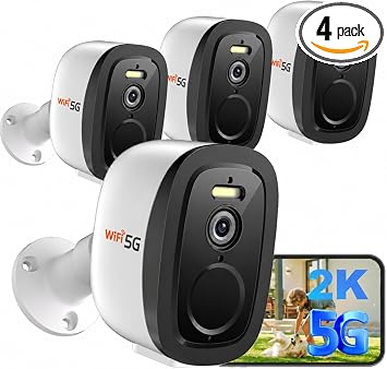 2.4G/5G WiFi Security Cameras Wireless Outdoor 4Pack, 2K QHD Video