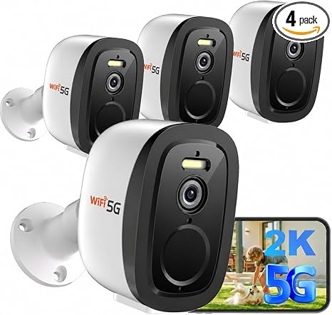 2.4G/5G WiFi Security Cameras Wireless Outdoor 4Pack, 2K QHD Video