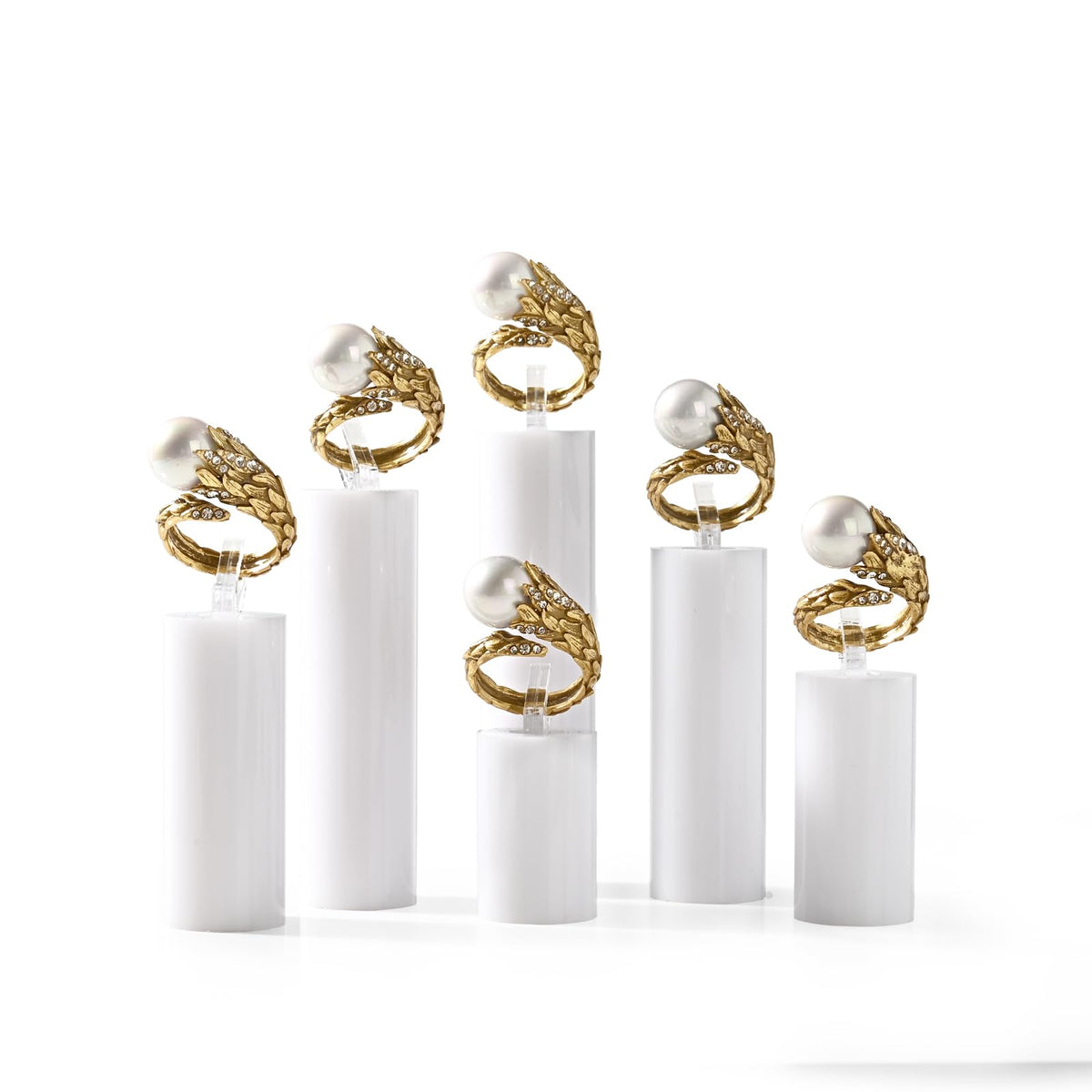 Oirlv White Acrylic Jewelry Display Stand Ring Showcase 7 PCS Holder