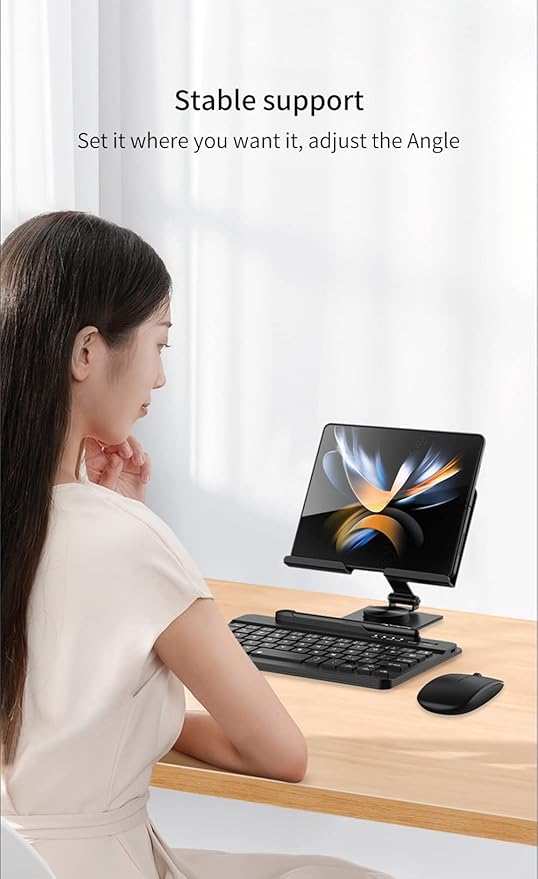 SHIEID Galaxy Z Fold 7 360° Rotating POS Tablet Stand, Zip Pull-Out, Integrated Folding Design Set with Folding Bracket, Keyboard, Mouse, Capacitor Pen?“Compatible with Galaxy Z Fold7//6/5/4/3, Grey