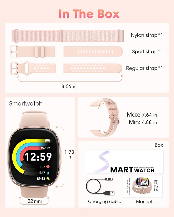 Smart Watches for Women Men with Call: Fitness Trackers with 24-Hour Heart Rate SpO2 Sleep Monitor 5ATM Waterproof 120+ Sport Mode Watches for Women gift Compatible with iPhone Android Phones(3 Bands)