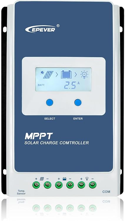 EPEVER MPPT Solar Charge Controller 40A 12V 24V Auto Max PV 100V Solar Panel Charger Regulator Common Negative Ground LCD Display for SEL Gel AGM FLD LiFePO4 Lithium Battery (Tracer4210AN-G3)