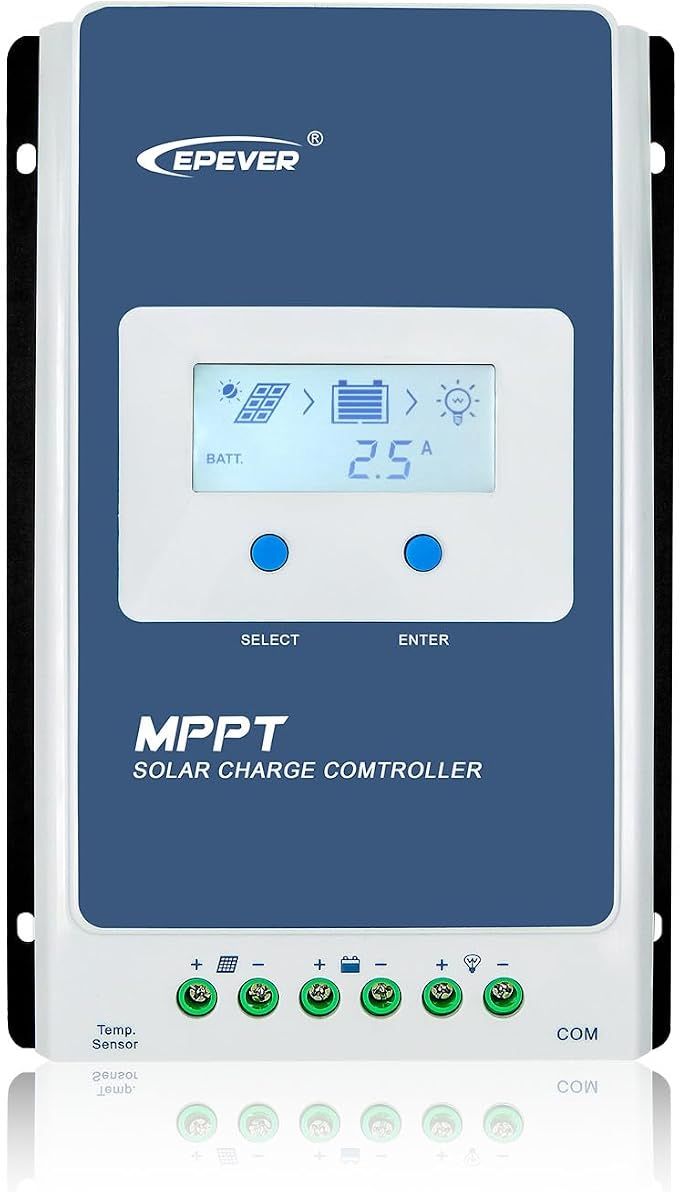 EPEVER MPPT Solar Charge Controller 40A 12V 24V Auto Max PV 100V Solar Panel Charger Regulator Common Negative Ground LCD Display for SEL Gel AGM FLD LiFePO4 Lithium Battery (Tracer4210AN-G3)