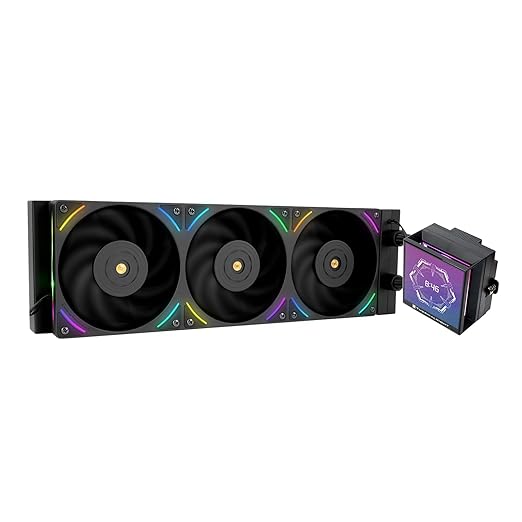 Hyper Vision 360 UB ARGB Black 360mm AIO CPU Liquid Cooler with 3.95" IPS LCD Screen, TL-UB36 2150RPM ARGB Fans, 27 dBA Quiet Cooling, Aluminum Radiator, for Intel LGA1700/1851 & AMD AM4/AM5