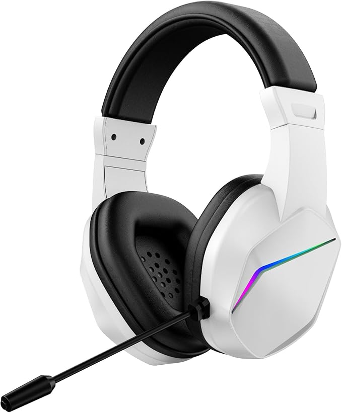 EBTOOLS Wired USB A Headset, Gaming Headphone with 7.1 Surround Sound Noise Cancelling Mic 40mm Drivers Memory Foam Cushion RGB Lighting, for PC Series X S (White)