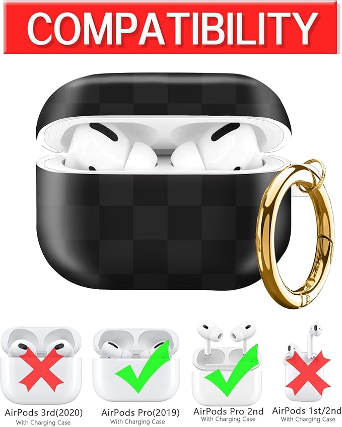 Compatible with AirPod Pro Case 2nd/1st Gen (2023/2022/2019),Shockproof Protective Cover with Keychain for Women,Cute Charging Case for Airpod Pro 2/1(Black Grey Checkered Plaid)