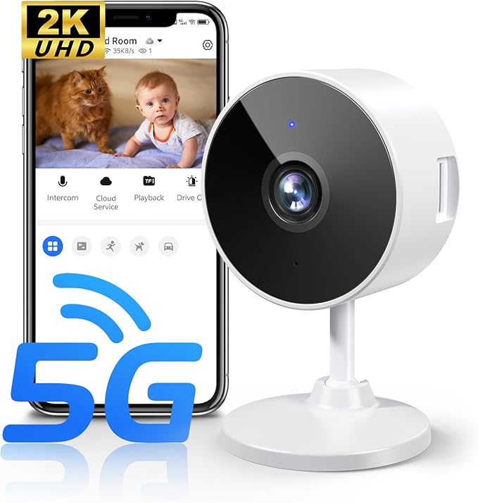 2K Indoor Security Camera for Home Security, AI Voice Change for 2-Way Talk, Motion Detection, Night Vision, 24/7 SD Recording/Cloud Storage, WiFi Home Camera (White)