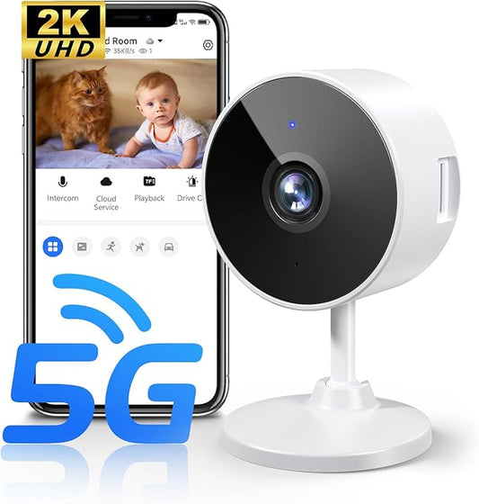 2K Indoor Security Camera for Home Security, AI Voice Change for 2-Way Talk, Motion Detection, Night Vision, 24/7 SD Recording/Cloud Storage, WiFi Home Camera (White)