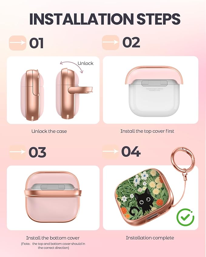 Coralogo for AirPods 4 Case with Safety Lock - Cute Cartoon for Women Girls Fashion Stylish Cat Flower Pattern Design Kawaii Girly Girlish Hard Protective Cover for AirPods 4th Generation 2024