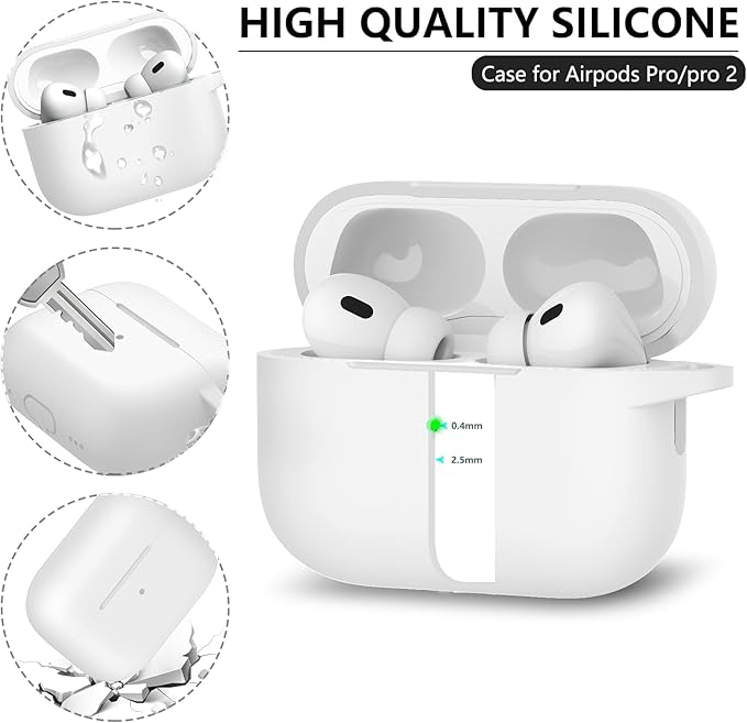 Ljusmicker for AirPods Pro Case Cover with Cleaner Kit,Soft Silicone Protective Cover for Apple AirPods Pro 2nd/1st Generation Cases for Women Men,AirPod Pro 2 Case Accessories with Keychain-White