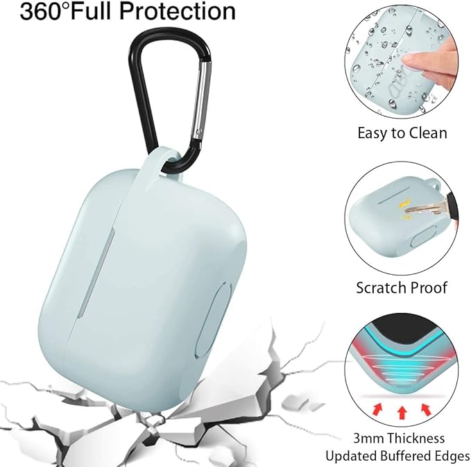 Lerobo Compatible with AirPods Pro Case Cover,Shockproof Washable Silicone Case for Airpods Pro 2 Supports Wireless Charging with Carabiner Front LED Visible,Turquoise