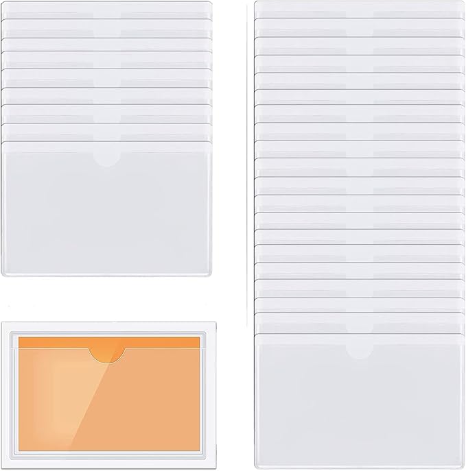 30pcs Self-Adhesive Business Card Protecror,Waterproof Clear Adhesive Label Pockets,Transparent Label Holder with White Card for Cabinet,Storage Bin,Supermarket,Bookself,Mailbox,Tag,Drawers