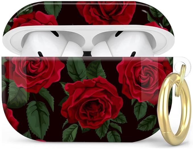 Compatible with AirPod Pro 2nd/1st Generation Case Cover with Key Chain,Full Protective Shockproof Wireless Headphone Case for Airpod Pro 2023/2022/2019(Red Roses)